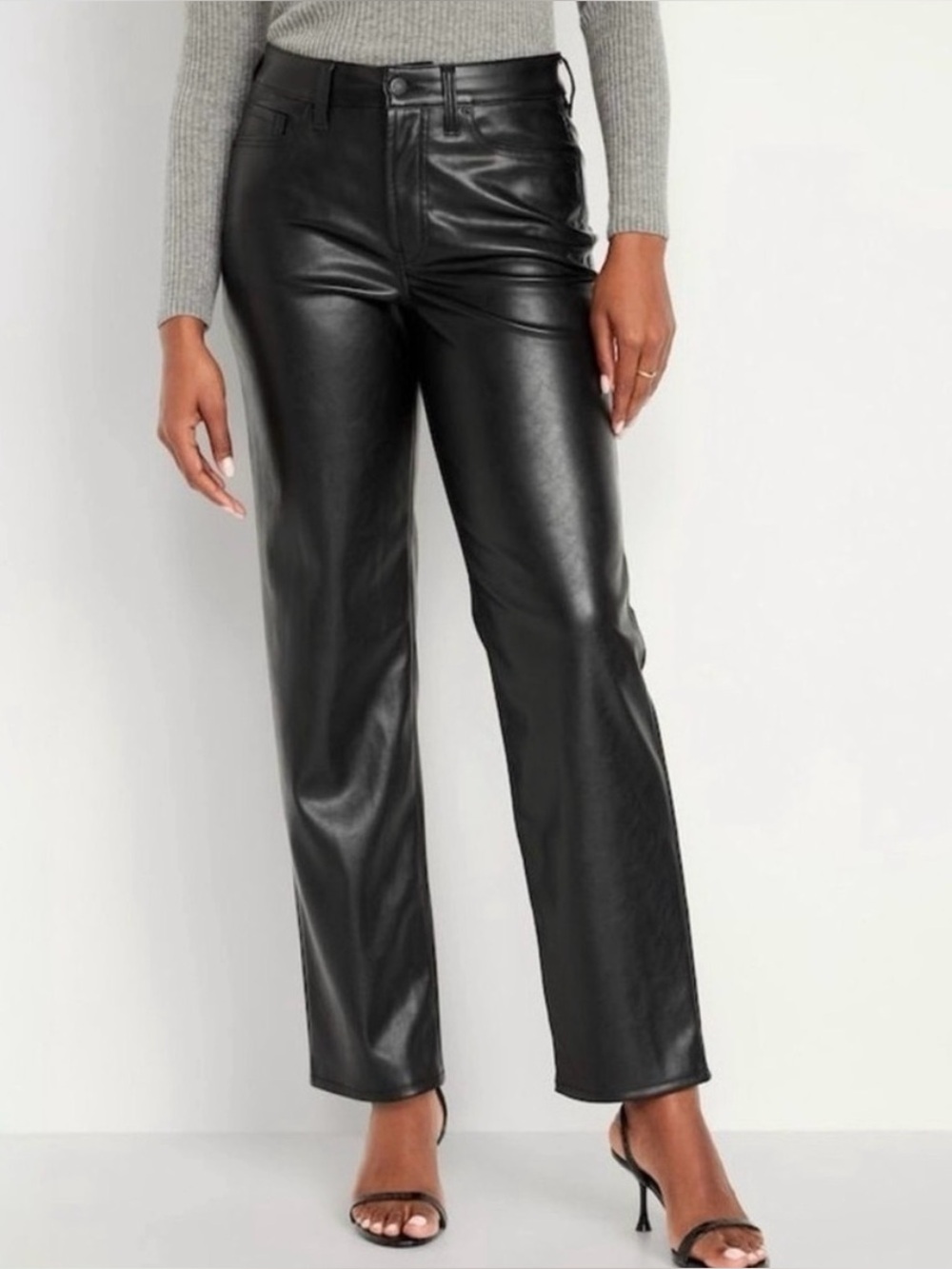 Faux Leather Black Straight-Leg Pants Size 10 Long